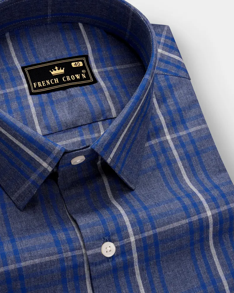 Nordic-Fiord Blue Plaid Super Soft Premium Cotton Semi Formal Shirt 1