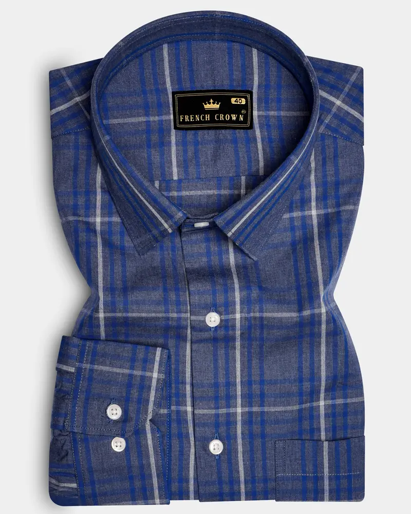 Nordic-Fiord Blue Plaid Super Soft Premium Cotton Semi Formal Shirt 10