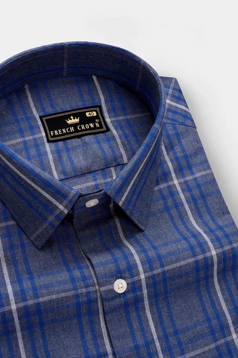 Nordic-Fiord Blue Plaid Super Soft Premium Cotton Semi Formal Shirt 2