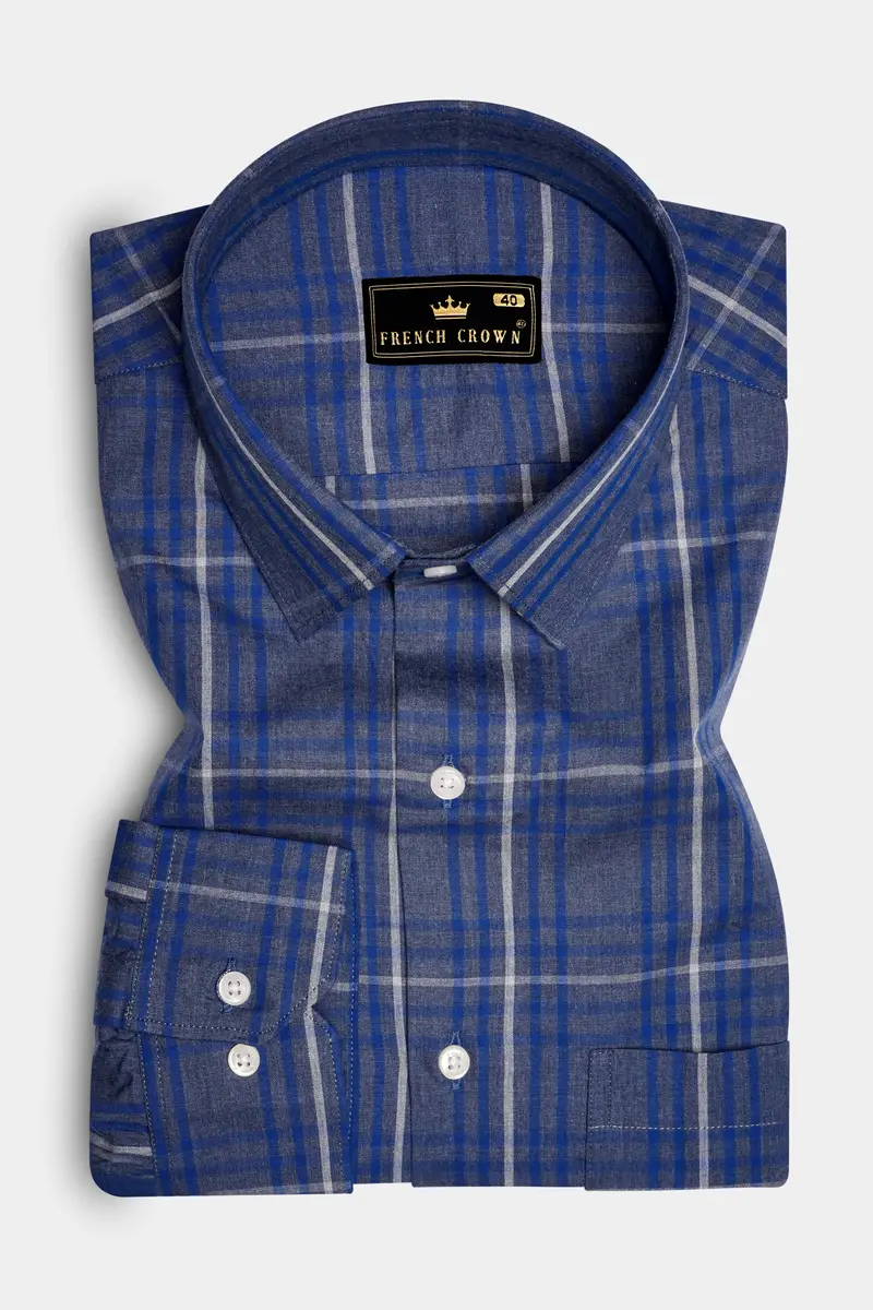 Nordic-Fiord Blue Plaid Super Soft Premium Cotton Semi Formal Shirt 4