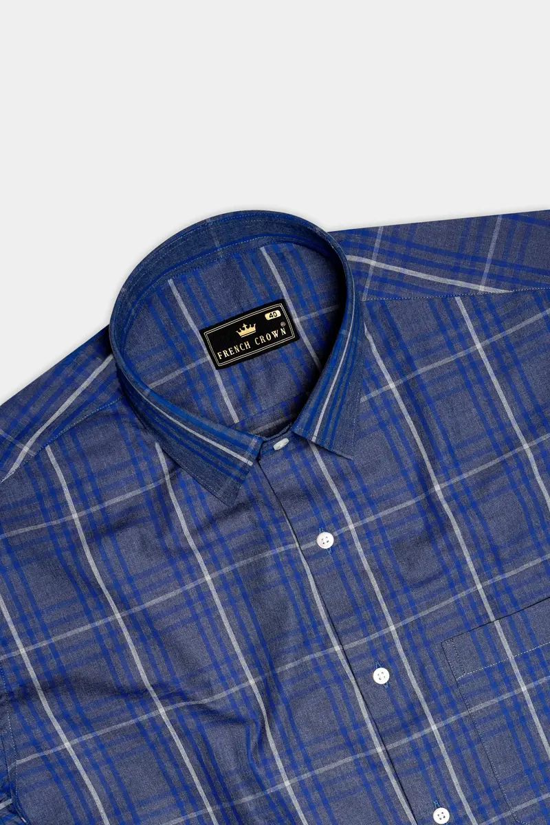 Nordic-Fiord Blue Plaid Super Soft Premium Cotton Semi Formal Shirt 5