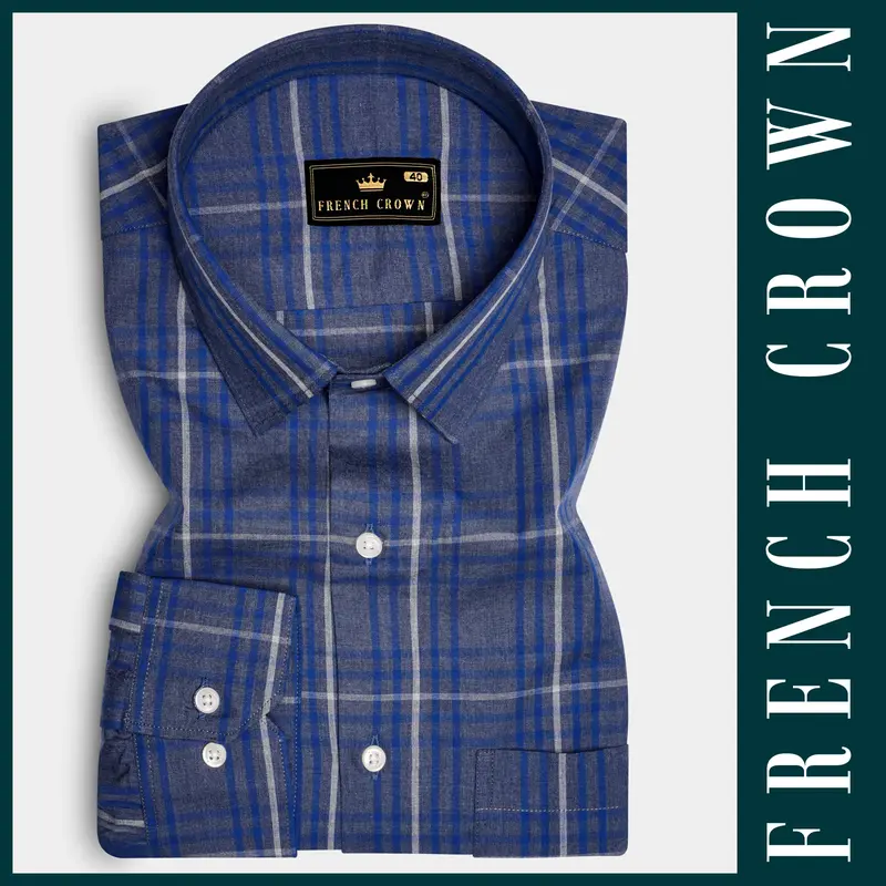 Nordic-Fiord Blue Plaid Super Soft Premium Cotton Semi Formal Shirt 6