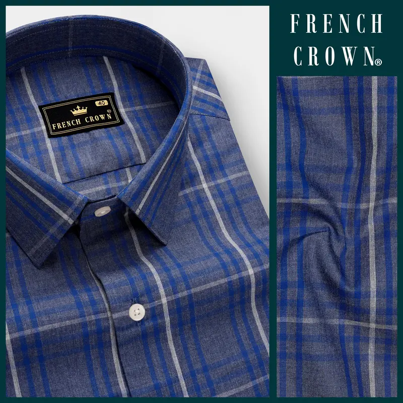 Nordic-Fiord Blue Plaid Super Soft Premium Cotton Semi Formal Shirt 8