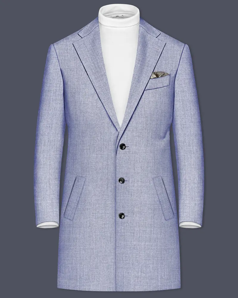 Nordic-Logan Blue Textured Tweed Single Breasted Overcoat 1