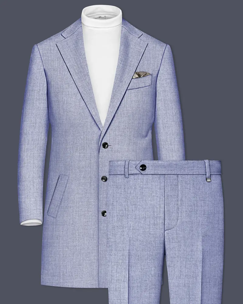 Nordic-Logan Blue Textured Tweed Single Breasted Overcoat With Pant 1
