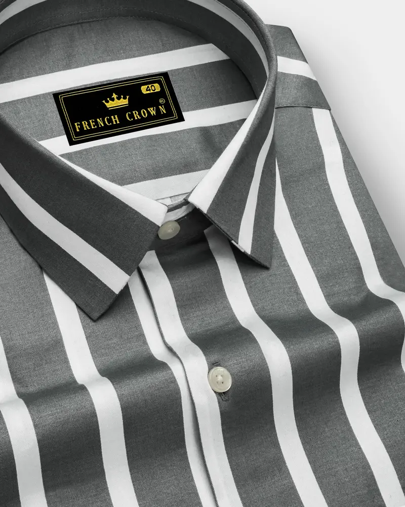Nordoro-Oslo Gray And Bright White Awning Striped Subtle Sheen Super Soft Premium Cotton Dress Shirt 1