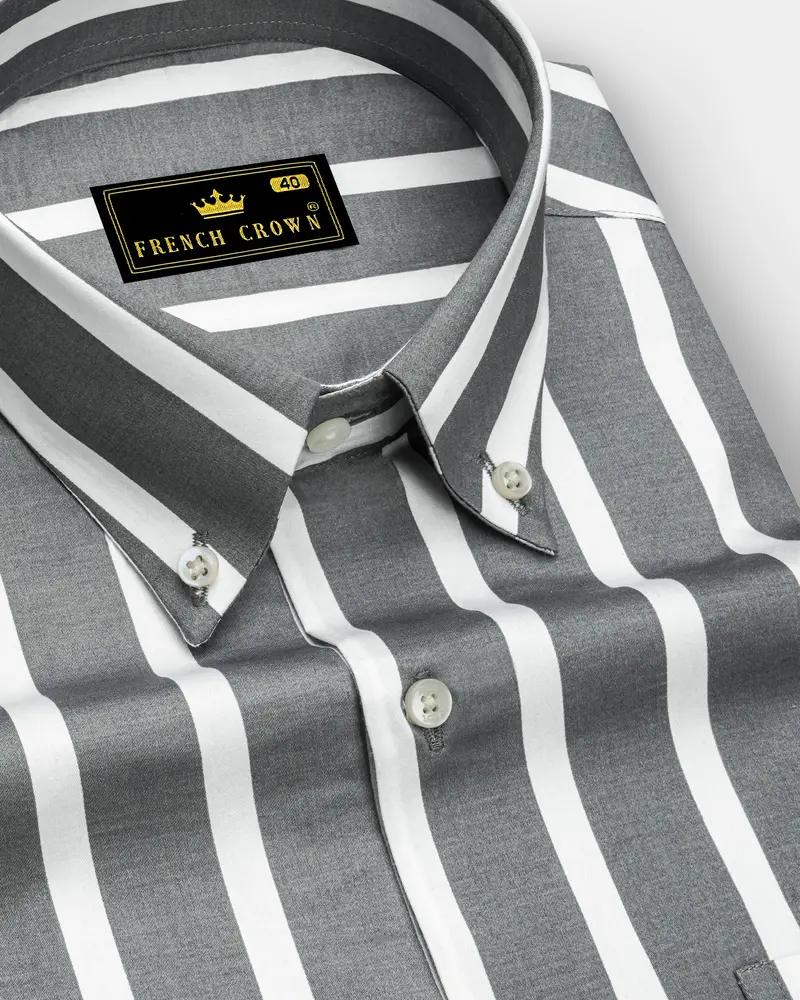 Nordoro-Oslo Gray And Bright White Awning Striped Super Soft Premium Cotton Button Down Collar Dress Shirt 1
