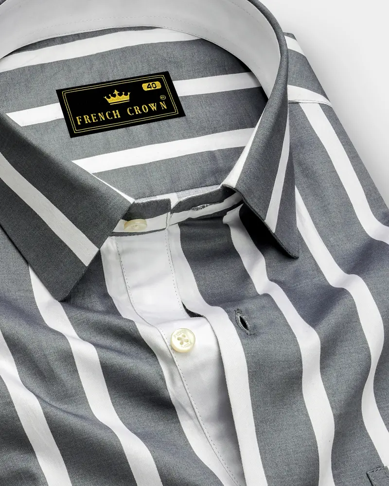 Nordoro-Oslo Gray And Bright White Awning Striped Super Soft Premium Cotton Dress Shirt 1