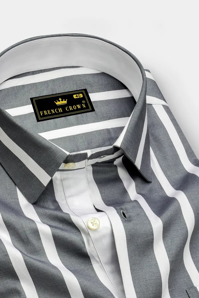 Nordoro-Oslo Gray And Bright White Awning Striped Super Soft Premium Cotton Dress Shirt 2