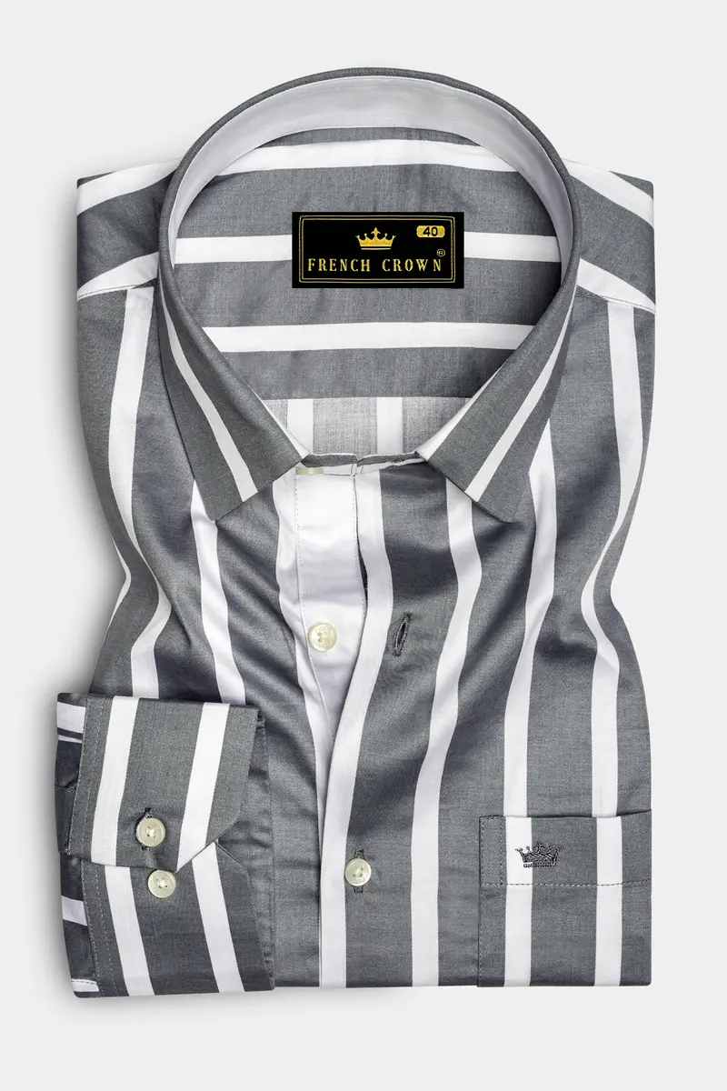 Nordoro-Oslo Gray And Bright White Awning Striped Super Soft Premium Cotton Dress Shirt 4