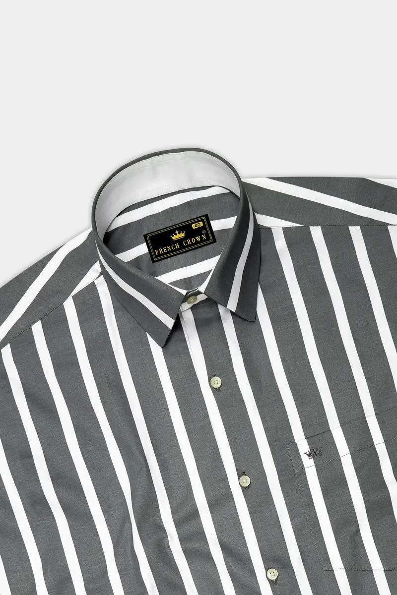 Nordoro-Oslo Gray And Bright White Awning Striped Super Soft Premium Cotton Dress Shirt 5