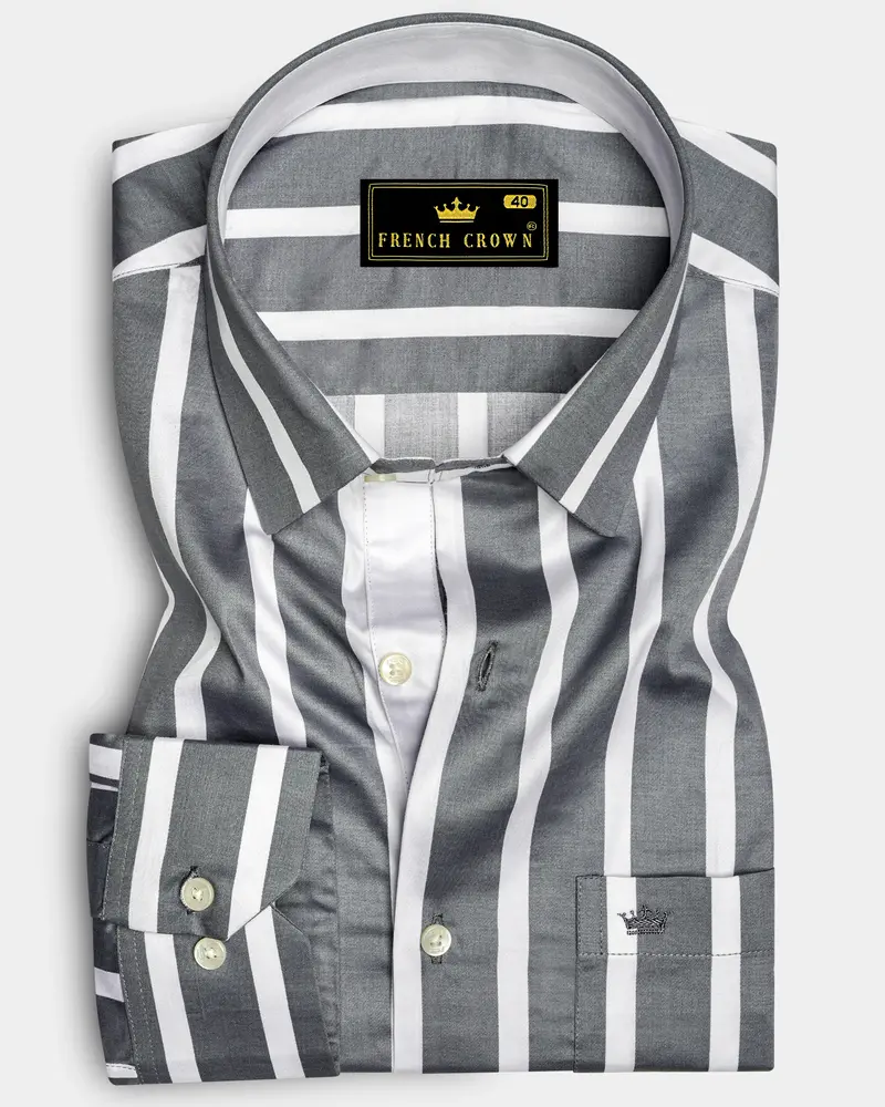 Nordoro-Oslo Gray And Bright White Awning Striped Super Soft Premium Cotton Dress Shirt 6