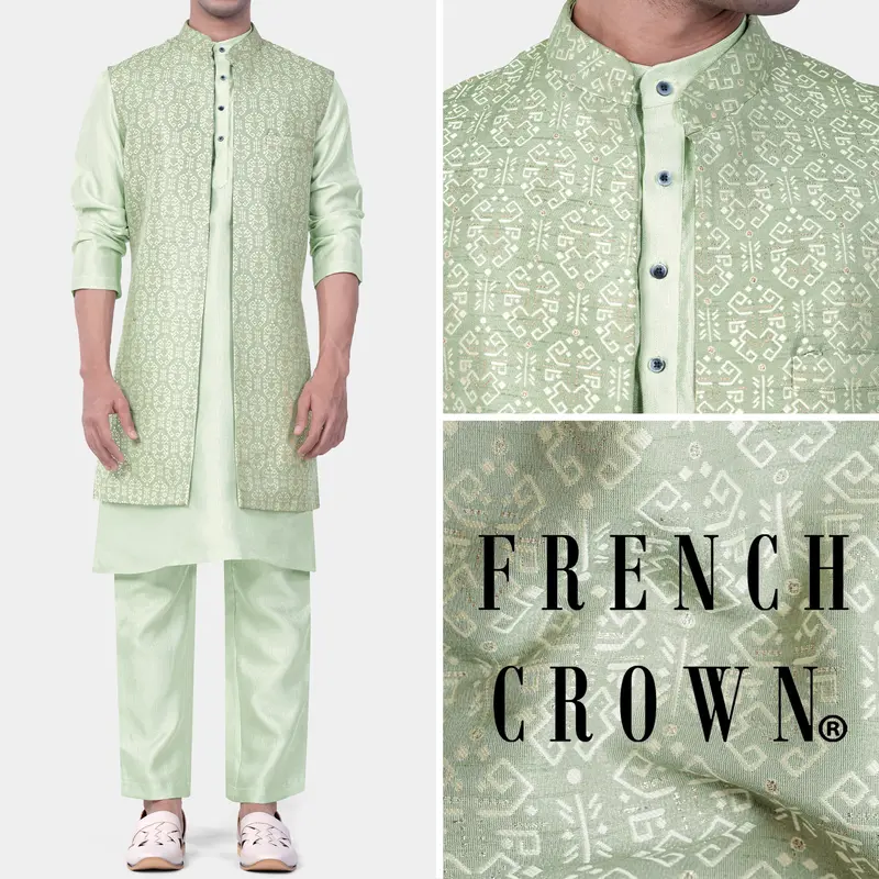 Norway Green Jacquard Weave Indo-Western 1