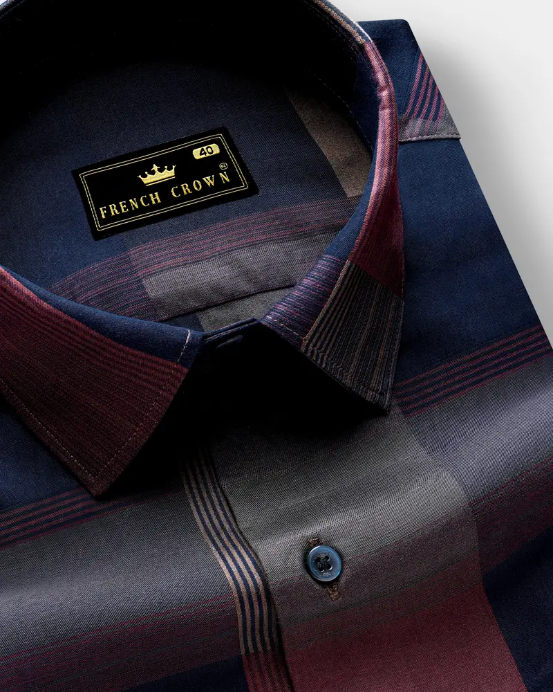 Nublair-Martinique Blue And Ferra Pink Plaid Dobby Textured Premium Giza Cotton Dress Shirt 1