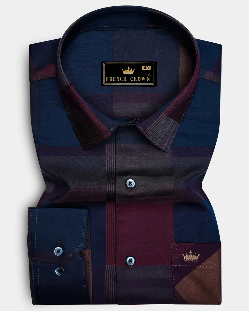 Nublair-Martinique Blue And Ferra Pink Plaid Dobby Textured Premium Giza Cotton Dress Shirt 12
