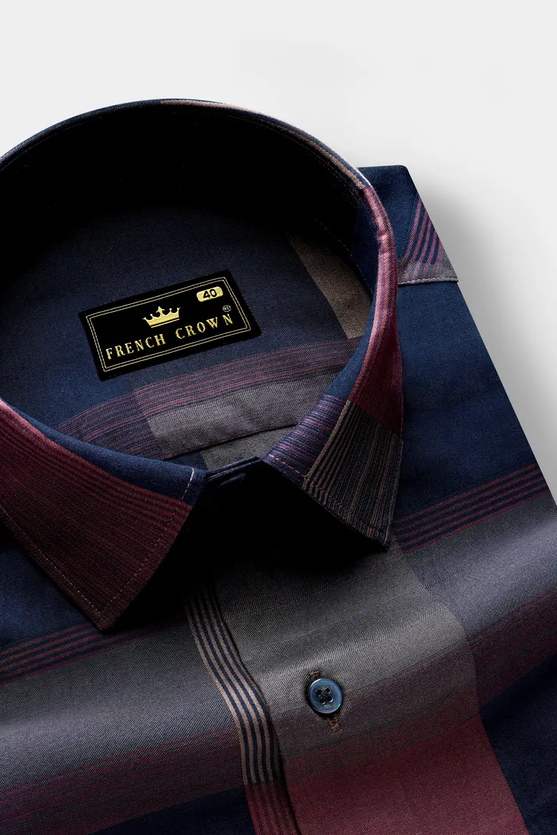 Nublair-Martinique Blue And Ferra Pink Plaid Dobby Textured Premium Giza Cotton Dress Shirt 2