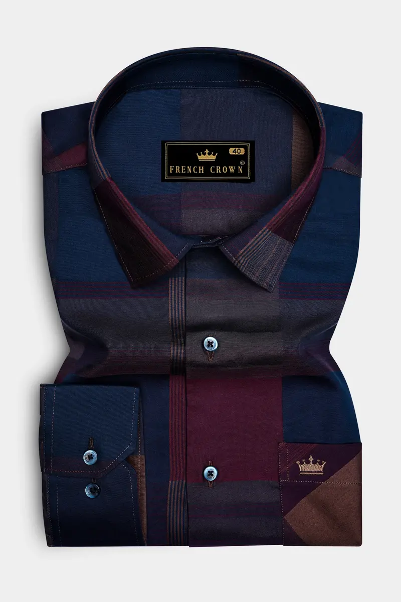 Nublair-Martinique Blue And Ferra Pink Plaid Dobby Textured Premium Giza Cotton Dress Shirt 4