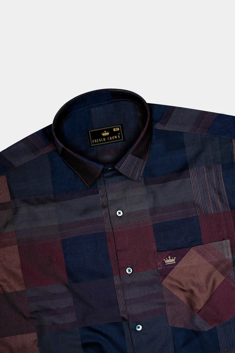 Nublair-Martinique Blue And Ferra Pink Plaid Dobby Textured Premium Giza Cotton Dress Shirt 5