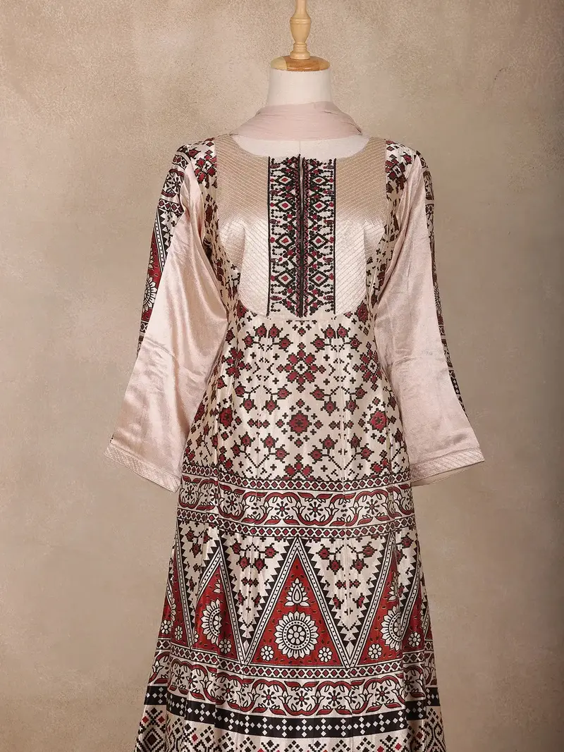 Nude Beige Geometric Design Cotton Palazzo Suit 2