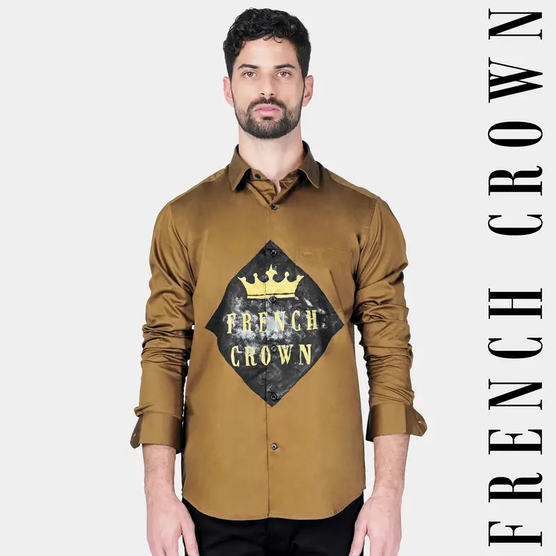 Nutmeg Brown French Crown Hand Painted Subtle Sheen Super Soft Premium Cotton Designer Shirt 1