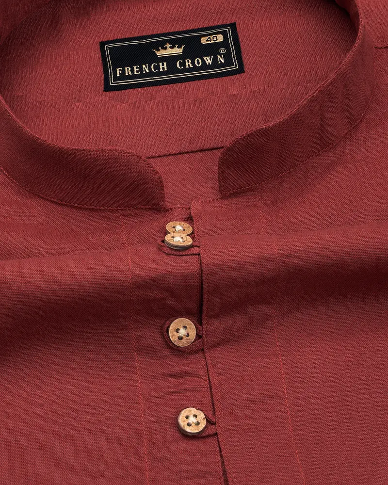 Nutmeg Brown Luxurious Linen Kurta Shirt 4