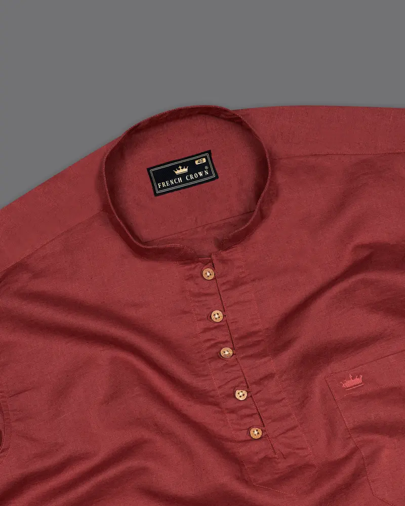 Nutmeg Brown Luxurious Linen Kurta Shirt 5