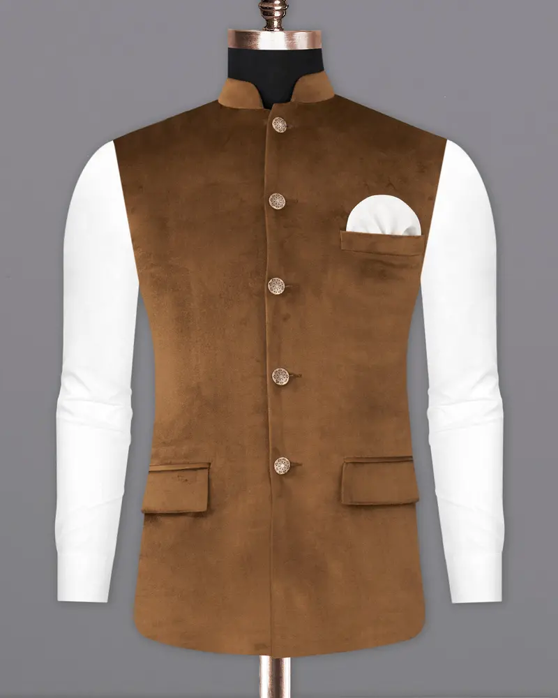 Nutmeg Brown Premium Velvet Designer Nehru Jacket 2