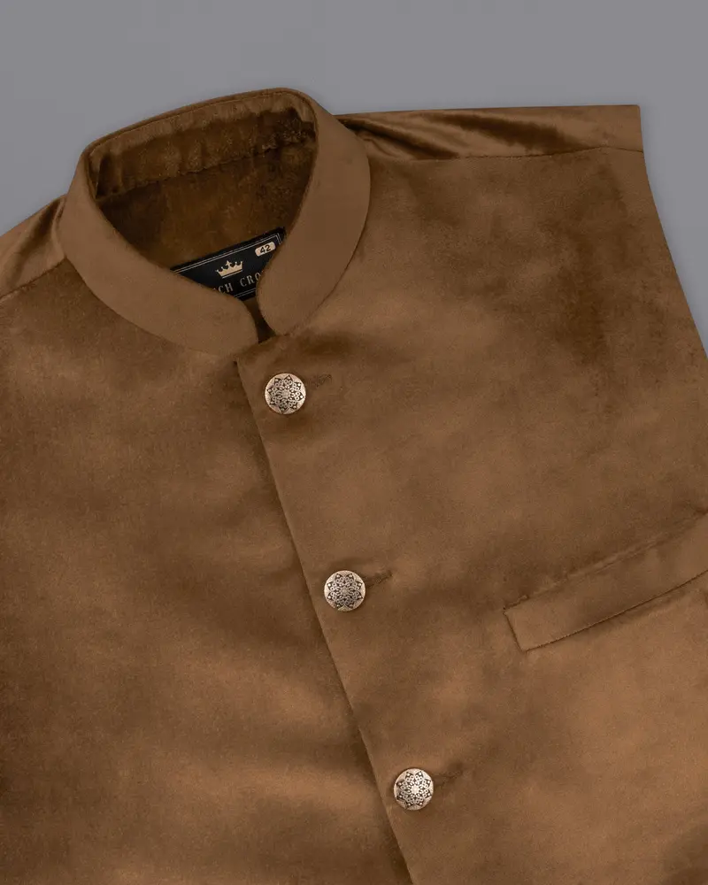 Nutmeg Brown Premium Velvet Designer Nehru Jacket 4