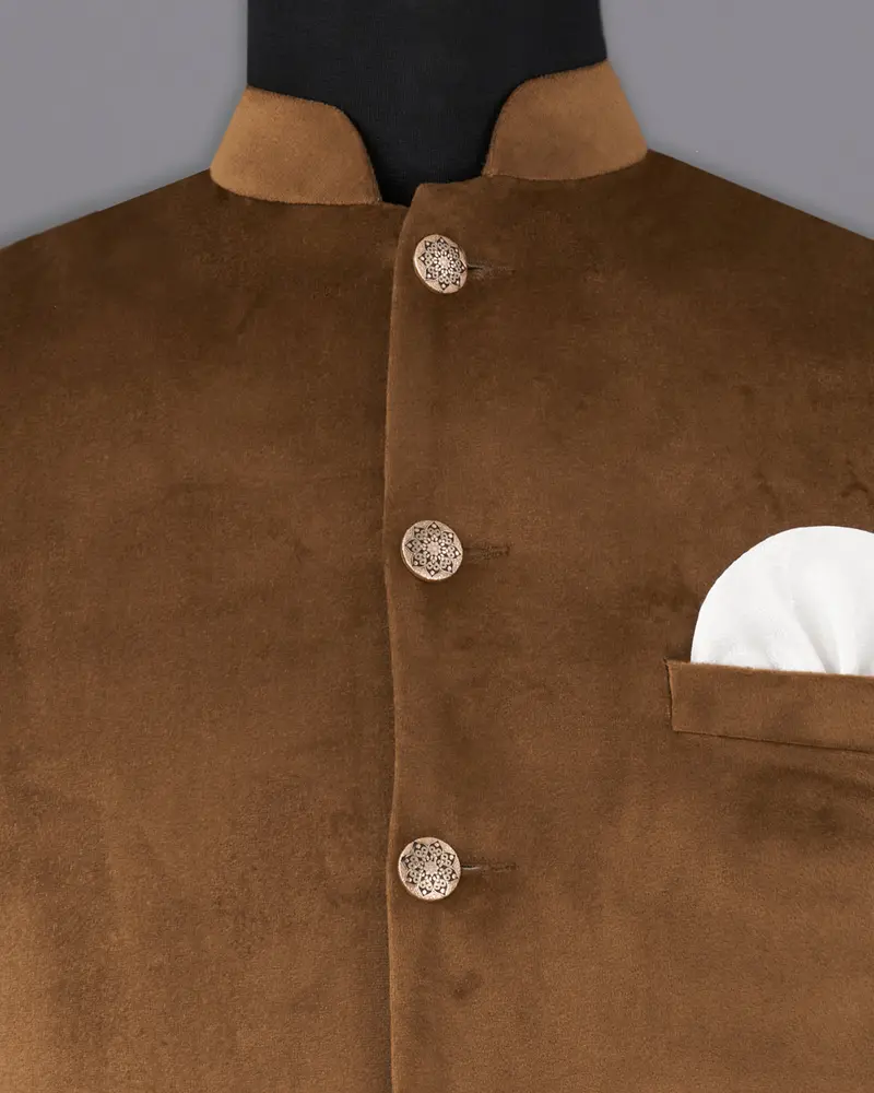 Nutmeg Brown Premium Velvet Designer Nehru Jacket 5