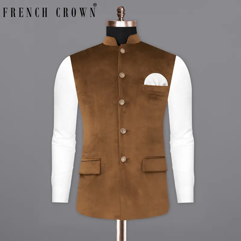 Nutmeg Brown Premium Velvet Designer Nehru Jacket 7