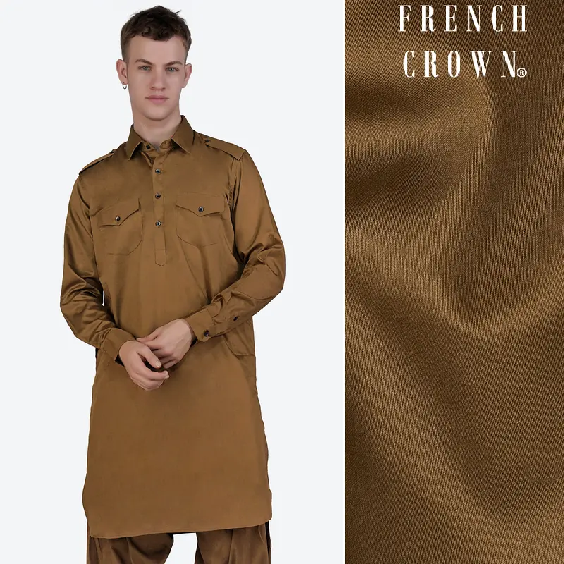 Nutmeg Brown Subtle Sheen Super Soft Premium Cotton Pathani Kurta 1