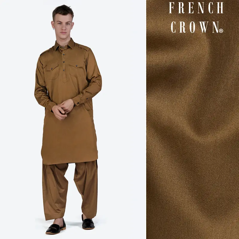 Nutmeg Brown Subtle Sheen Super Soft Premium Cotton Pathani Set 1