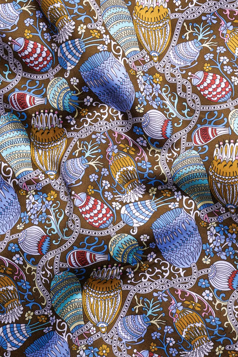 Nutmeg Brown With Iris Blue And Cadet Red Floral Printed Subtle Sheen Super Soft Premium Cotton Shirt 2