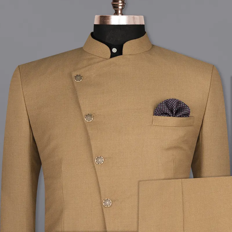 Oak Brown Cross Placket Bandhgala Premium Cotton Suit 1