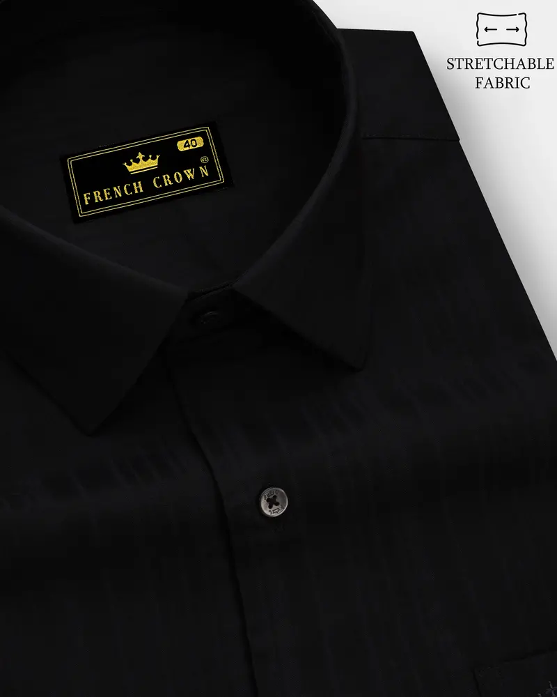 Obscario-Jade Black Stripes Dobby Textured Stretchable Premium Cotton Dress Shirt 1