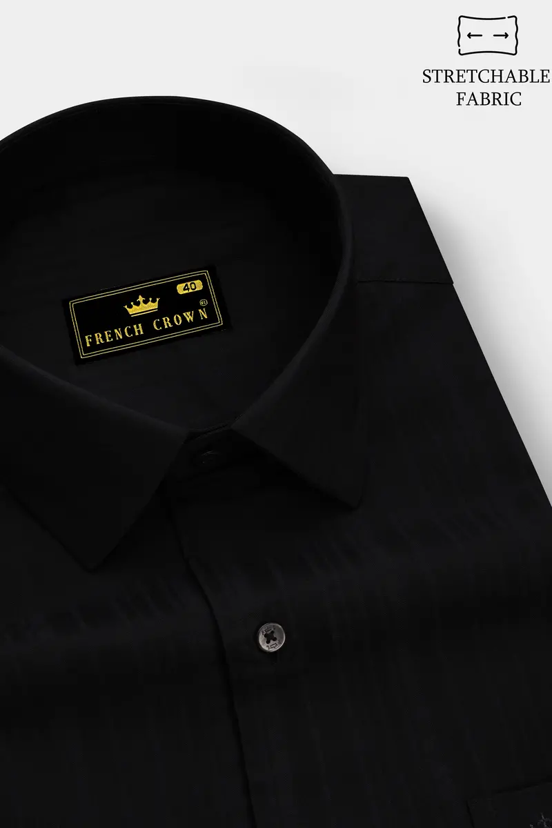 Obscario-Jade Black Stripes Dobby Textured Stretchable Premium Cotton Dress Shirt 2