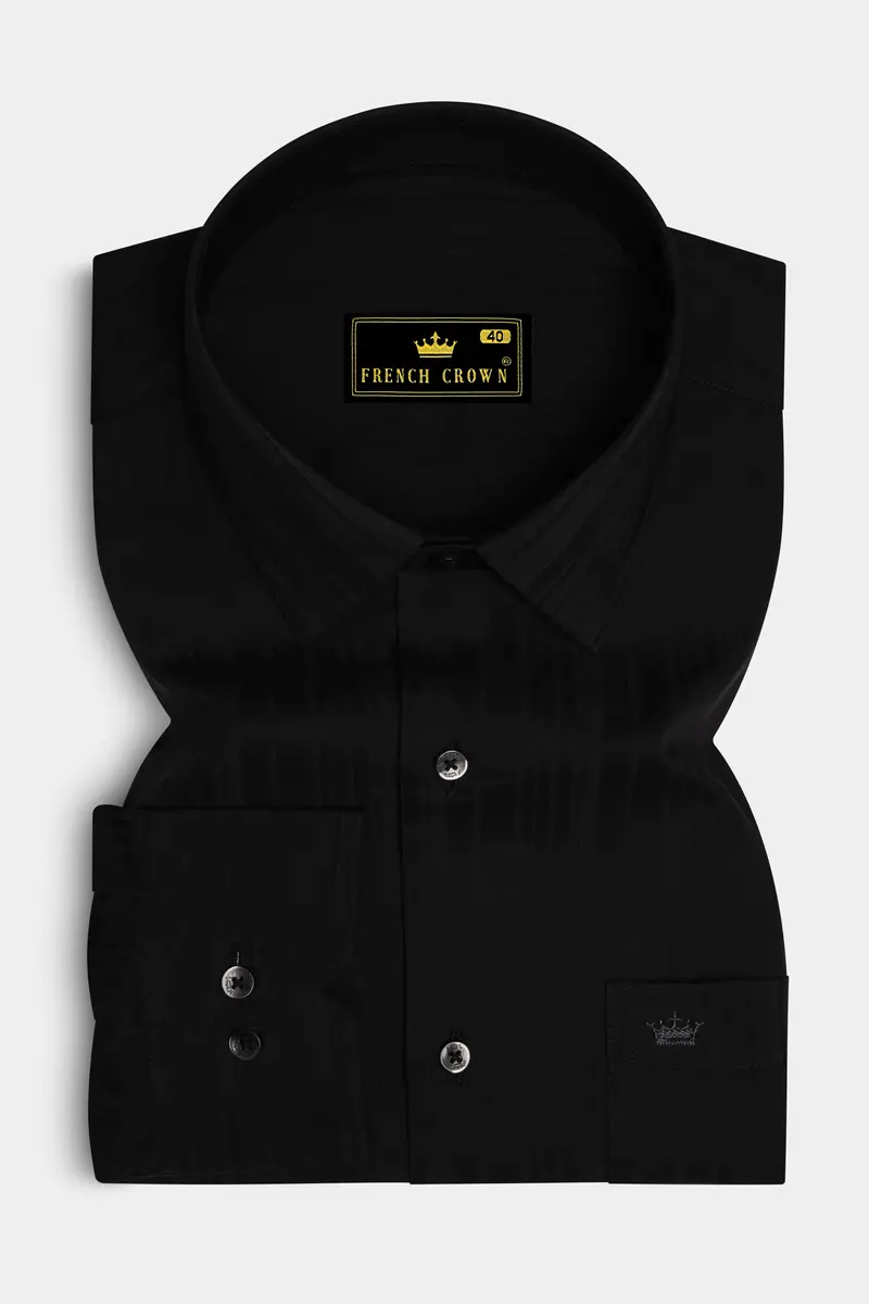 Obscario-Jade Black Stripes Dobby Textured Stretchable Premium Cotton Dress Shirt 4