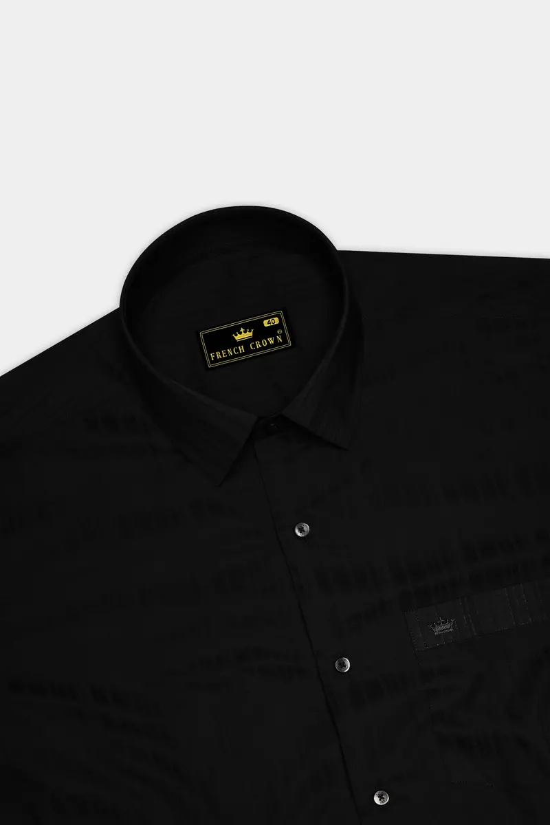 Obscario-Jade Black Stripes Dobby Textured Stretchable Premium Cotton Dress Shirt 5