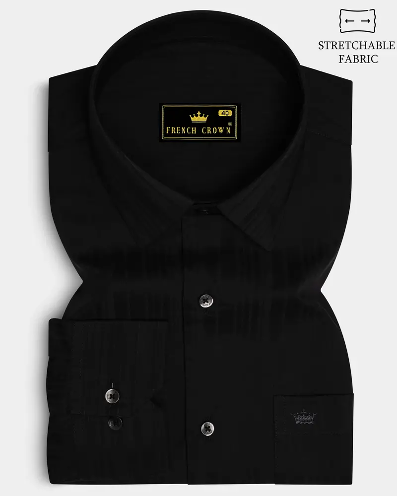 Obscario-Jade Black Stripes Dobby Textured Stretchable Premium Cotton Dress Shirt 6