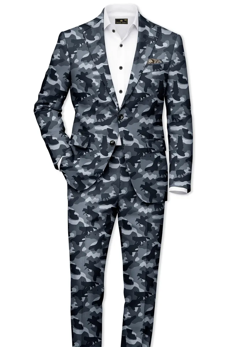 Obscaro-Carbon Gray And Cinder Black Camouflage Printed Cotton Single Breasted Blazer 4