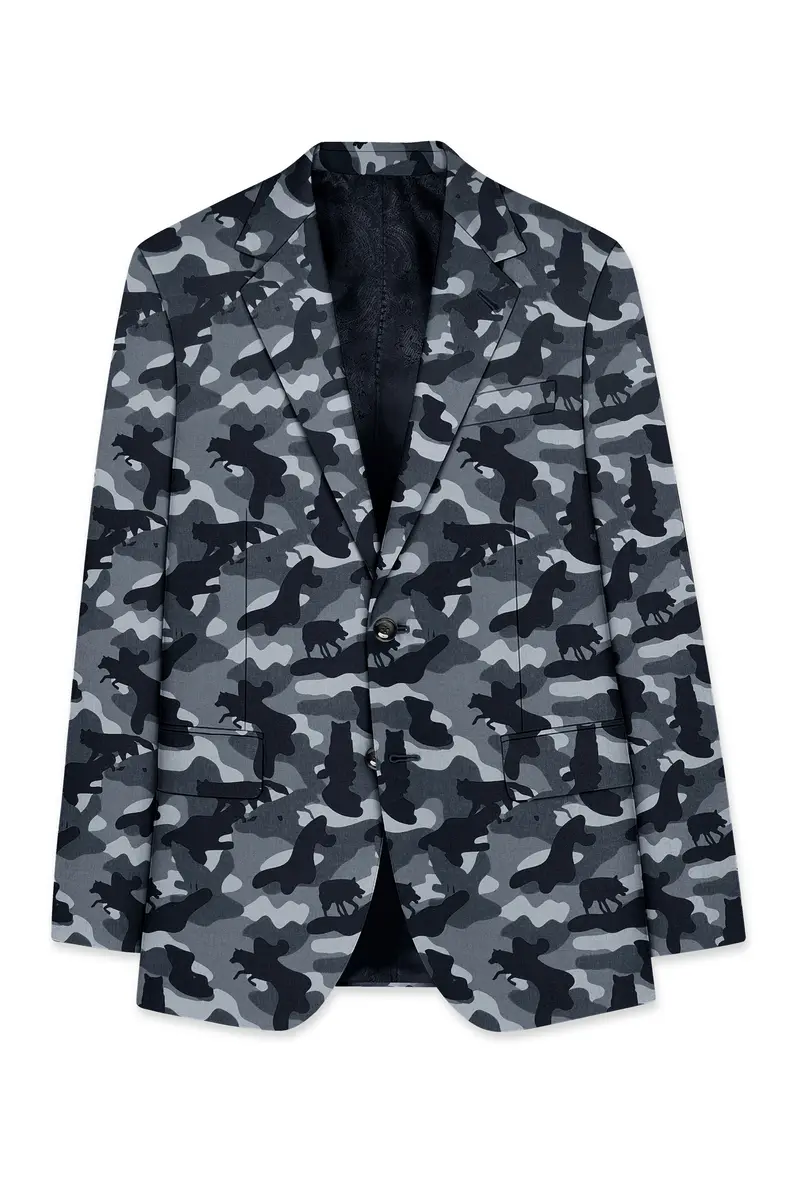 Obscaro-Carbon Gray And Cinder Black Camouflage Printed Cotton Single Breasted Blazer 8