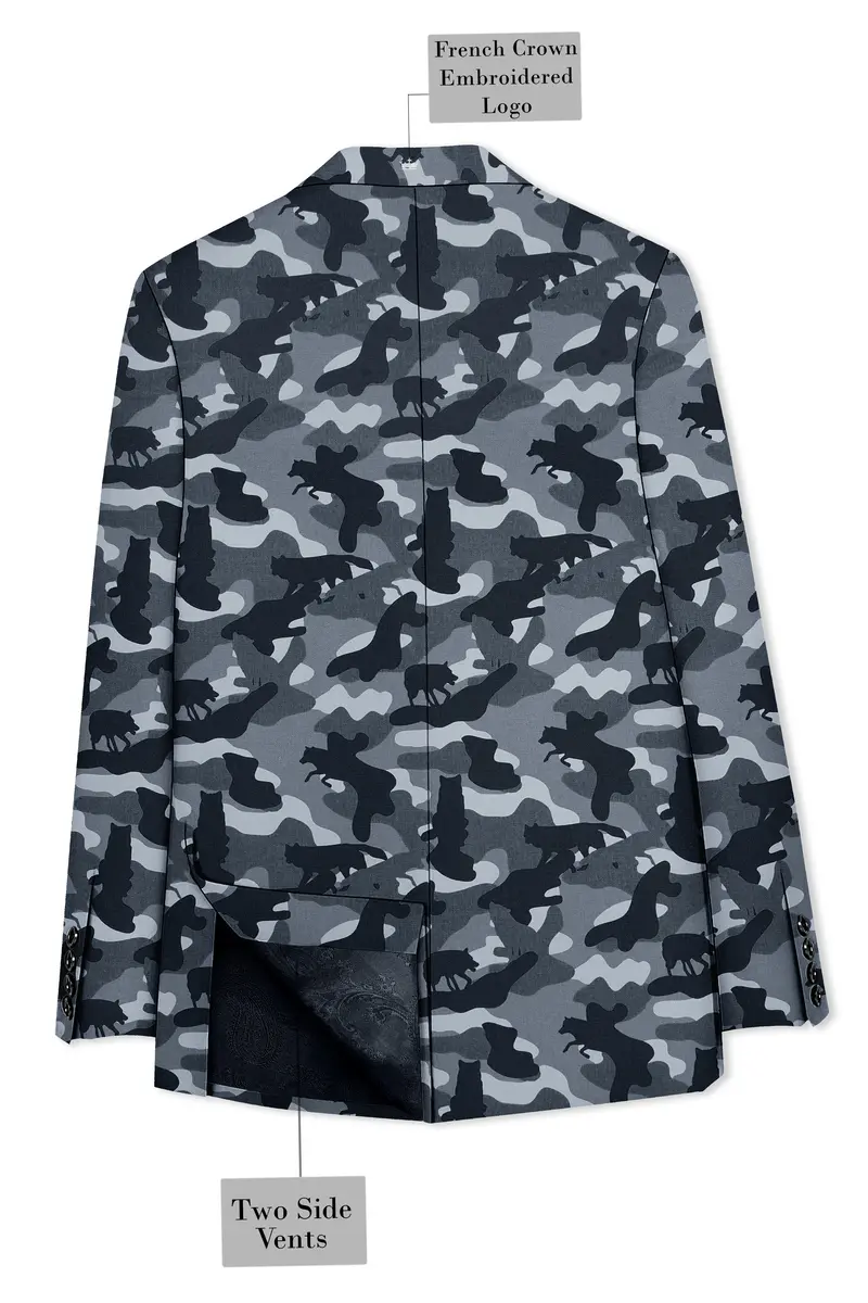 Obscaro-Carbon Gray And Cinder Black Camouflage Printed Cotton Single Breasted Blazer 9