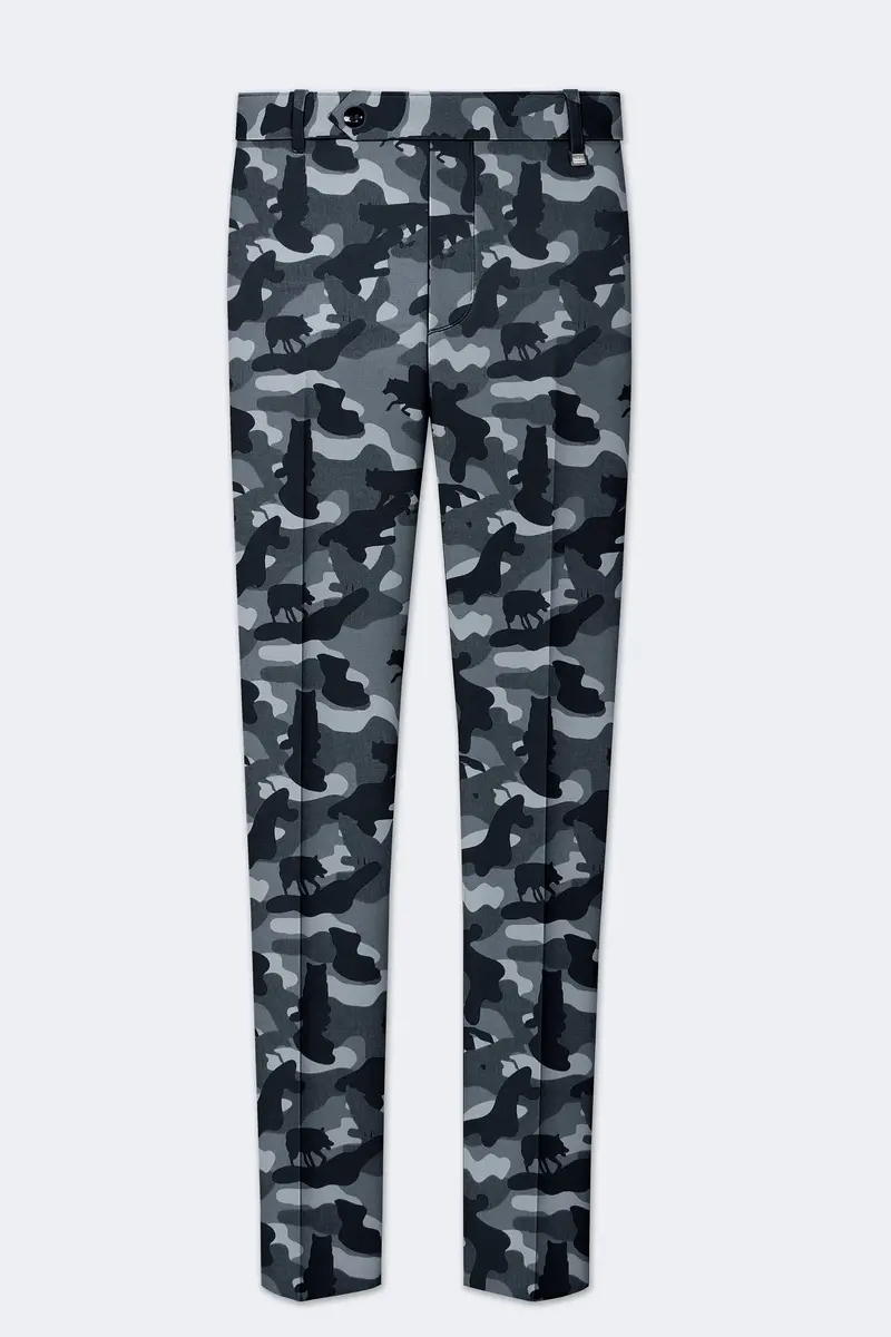 Obscaro-Carbon Gray And Cinder Black Camouflage Printed Cotton Single Breasted Suit 13