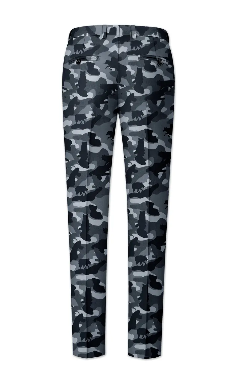 Obscaro-Carbon Gray And Cinder Black Camouflage Printed Cotton Single Breasted Suit 14