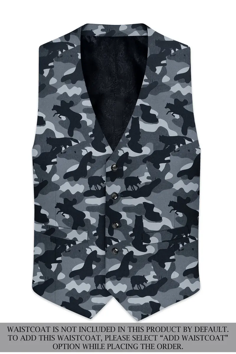 Obscaro-Carbon Gray And Cinder Black Camouflage Printed Cotton Single Breasted Suit 16