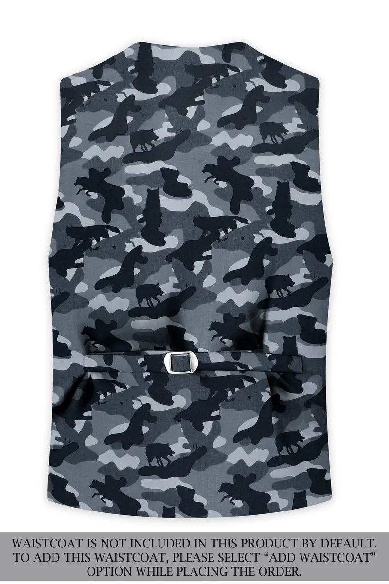 Obscaro-Carbon Gray And Cinder Black Camouflage Printed Cotton Single Breasted Suit 17