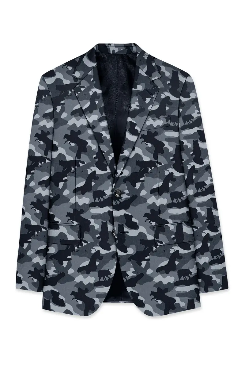 Obscaro-Carbon Gray And Cinder Black Camouflage Printed Cotton Single Breasted Suit 8