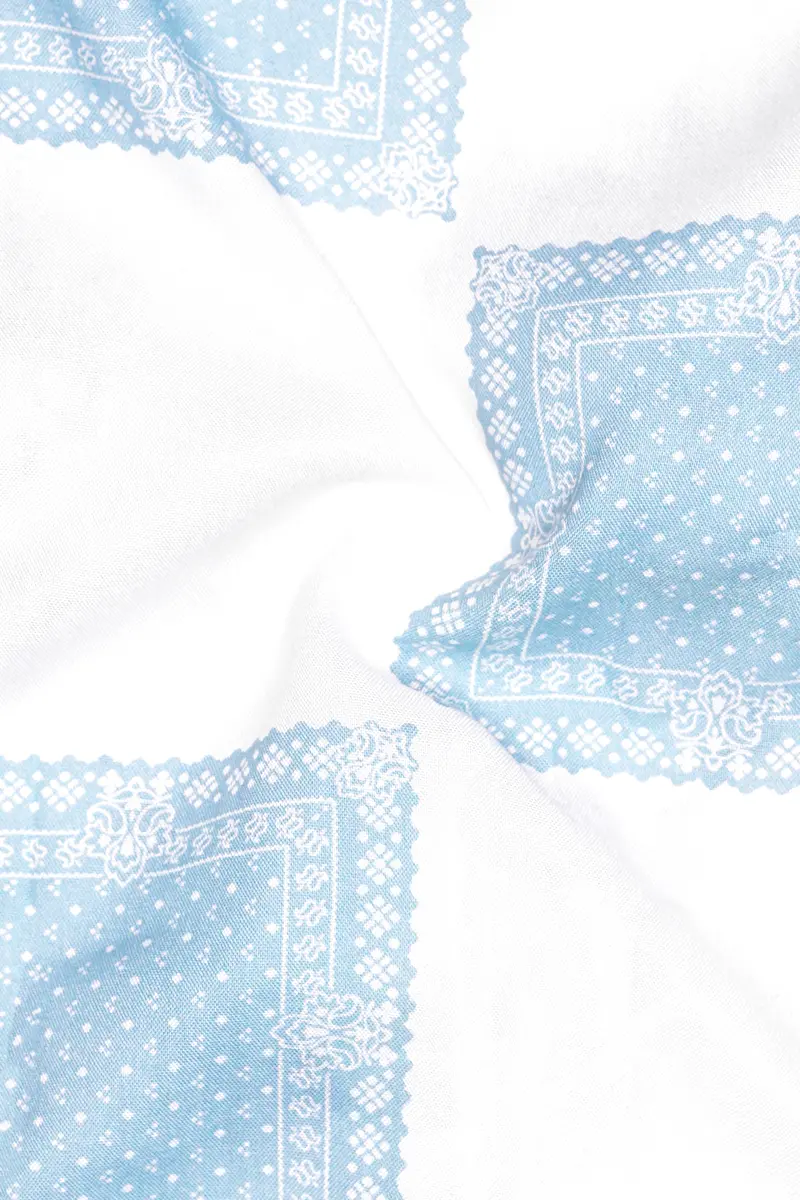 Obscia-Bright White And Gothic Blue Printed Super Soft Tencel Casual Shirt 3
