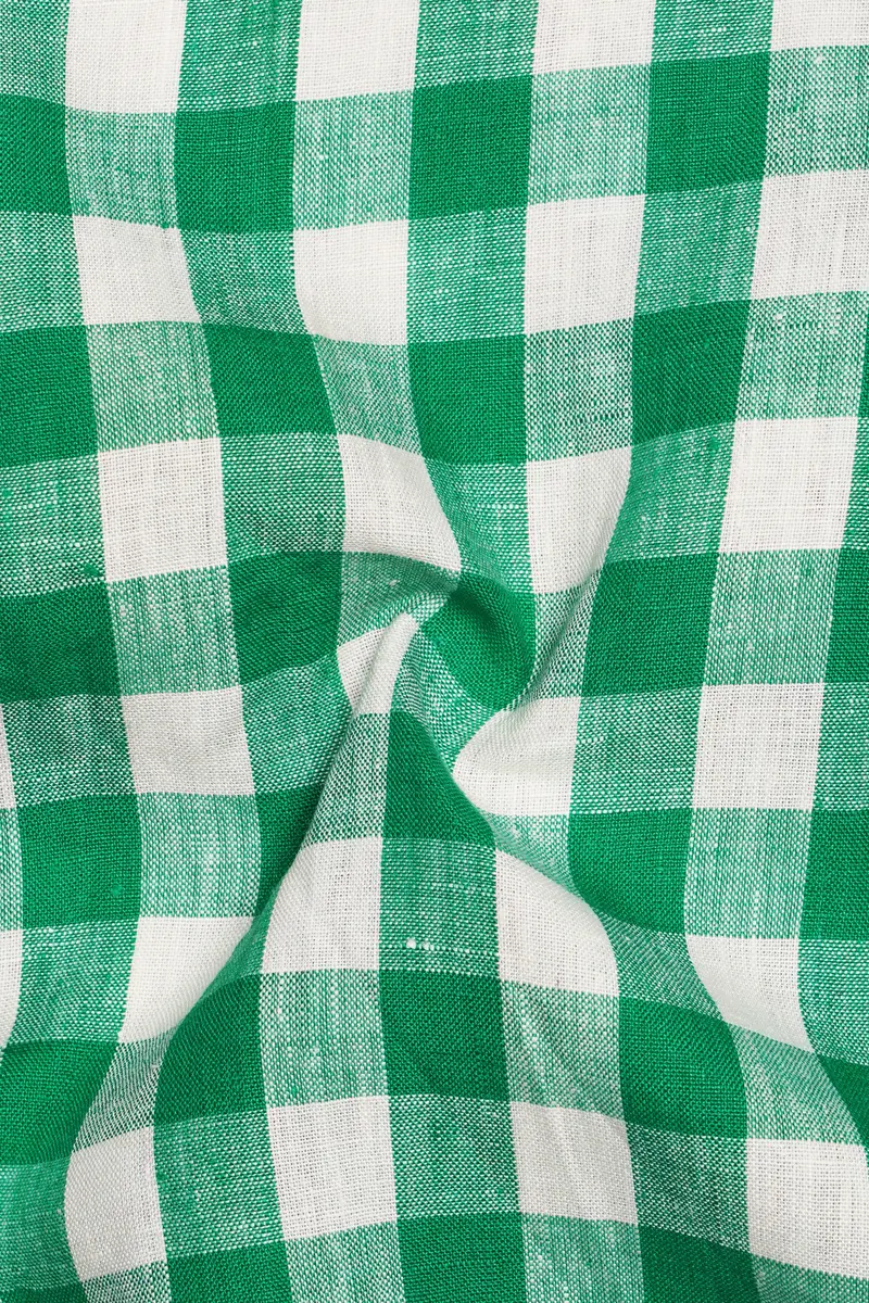 Observatory Green And White Checkered Luxurious Linen Kurta Shirt 3