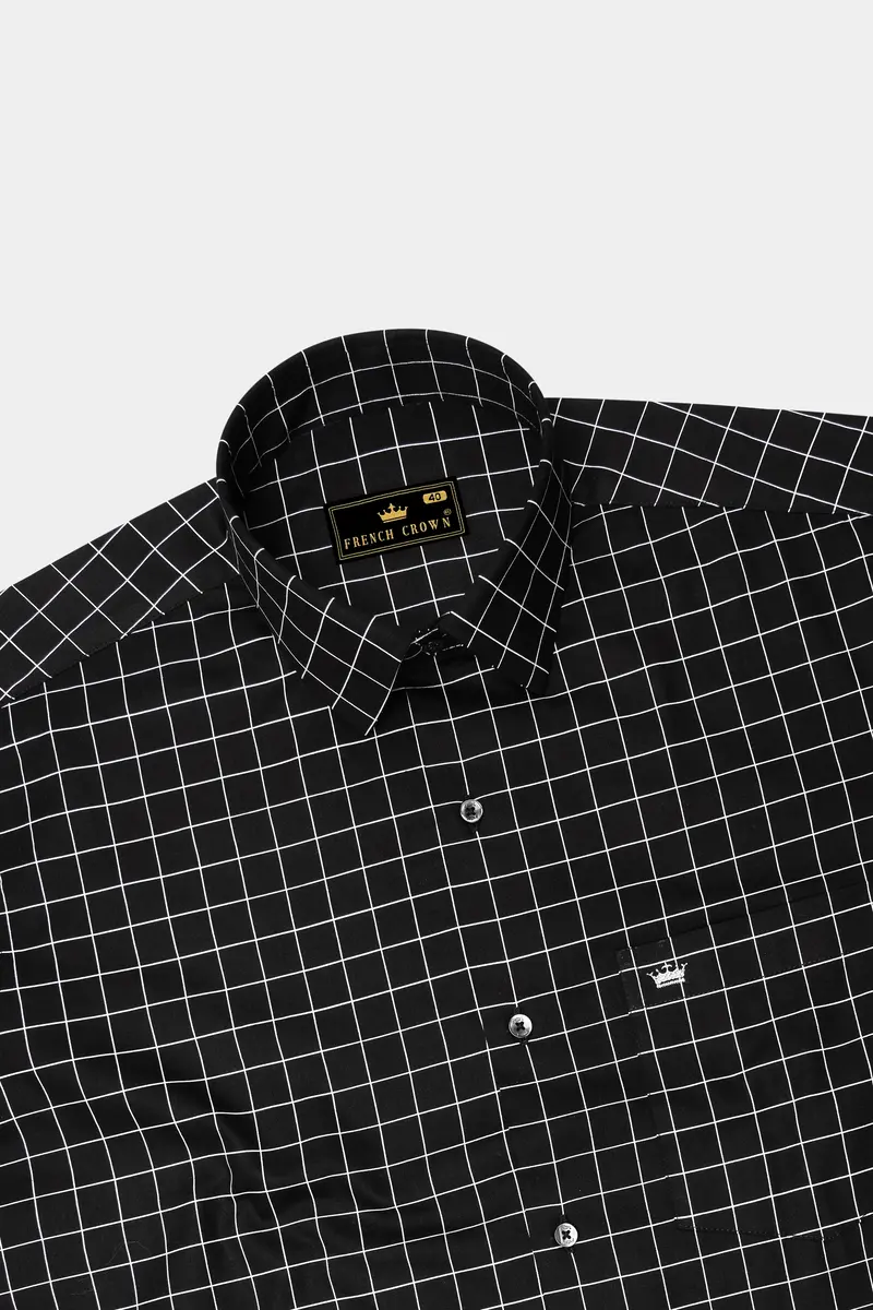 Obsidian-Jade Black And Bright White Windowpane Subtle Sheen Super Soft Premium Cotton Dress Shirt 5